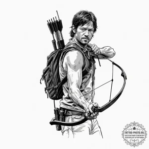 A sketch of daryl dixon from the walking dead... - эскиз тату (№1751841407_0, 06.07.2025 22:36) — tattoo-photo.ru