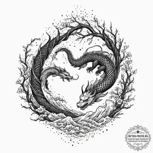 Tattoo design: a dark, mystical forest scene... - эскиз тату (№1751842333_0, 06.07.2025 22:52) — tattoo-photo.ru