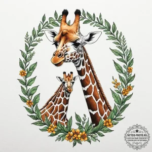 A giraffe gracefully eating leaves from a tal... - эскиз тату (№1751843427_0, 06.07.2025 23:10) — tattoo-photo.ru