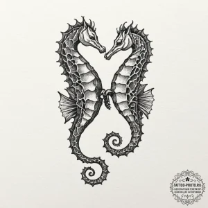 Tattoo sketch a pair of seahorses, their tail... - эскиз тату (№1751843681_0, 06.07.2025 23:14) — tattoo-photo.ru