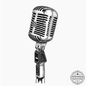 A close-up of a microphone in a recording stu... - эскиз тату (№1751844523_0, 06.07.2025 23:28) — tattoo-photo.ru