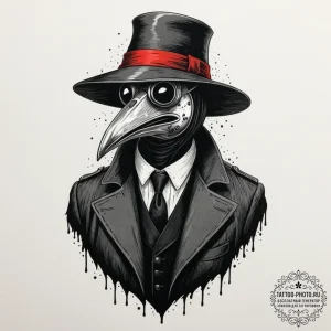 A plague doctor mask (is there, but can be a... - эскиз тату (№1751844947_0, 06.07.2025 23:35) — tattoo-photo.ru