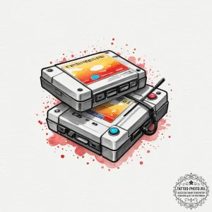 Tattoo design a stack of retro gaming cartrid... - эскиз тату (№1751845120_0, 06.07.2025 23:38) — tattoo-photo.ru
