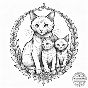 Tattoo design a mother cat with her kittens,... - эскиз тату (№1751846218_0, 06.07.2025 23:56) — tattoo-photo.ru