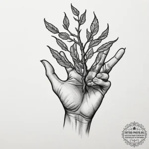 Tattoo design a gnarled, ancient hand gently... - эскиз тату (№1751847057_0, 07.07.2025 00:10) — tattoo-photo.ru