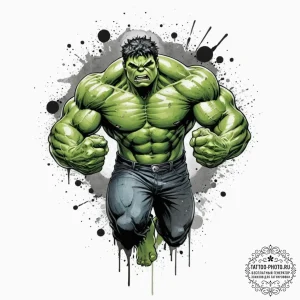 A trash polka sketch of the hulk, mid-smash,... - эскиз тату (№1751847230_0, 07.07.2025 00:13) — tattoo-photo.ru