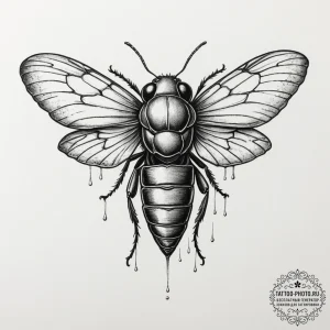 Tattoo design a cicada with a subtle, shimmer... - эскиз тату (№1751847988_0, 07.07.2025 00:26) — tattoo-photo.ru