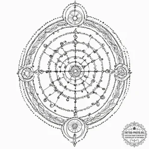 Tattoo design a zodiac glyph composed of micr... - эскиз тату (№1751849117_0, 07.07.2025 00:45) — tattoo-photo.ru