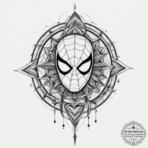 A trash polka tattoo of spider-man's mask, ha... - эскиз тату (№1751849620_0, 07.07.2025 00:53) — tattoo-photo.ru