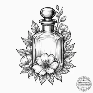 Tattoo sketch a delicate perfume bottle with... - эскиз тату (№1751850293_0, 07.07.2025 01:04) — tattoo-photo.ru