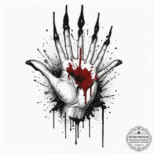A hand writing with a quill that drips blood,... - эскиз тату (№1751852141_0, 07.07.2025 01:35) — tattoo-photo.ru