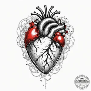 Tattoo sketch a realistic anatomical heart wi... - эскиз тату (№1751853993_0, 07.07.2025 02:06) — tattoo-photo.ru