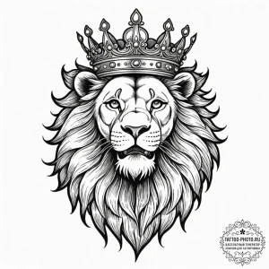 Lion with crown, tattoo sketch design, black... - эскиз тату (№1751856445_0, 07.07.2025 02:47) — tattoo-photo.ru