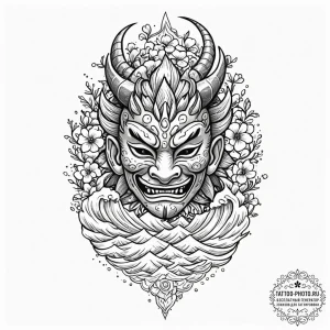 A polynesian tiki mask, concept art for tatto... - эскиз тату (№1751856699_0, 07.07.2025 02:51) — tattoo-photo.ru
