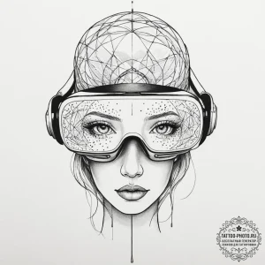 Tattoo sketch a virtual reality headset with... - эскиз тату (№1751856867_0, 07.07.2025 02:54) — tattoo-photo.ru