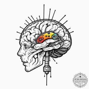 Tattoo design a brain with a joystick growing... - эскиз тату (№1751857631_0, 07.07.2025 03:07) — tattoo-photo.ru