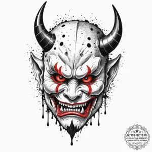 Oni mask, artistic tattoo sketch, on a clean... - эскиз тату (№1751858570_0, 07.07.2025 03:22) — tattoo-photo.ru