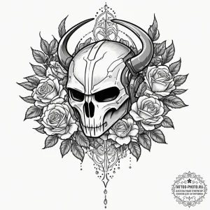 Neo-traditional design of the mythosaur skull... - эскиз тату (№1751858836_0, 07.07.2025 03:27) — tattoo-photo.ru