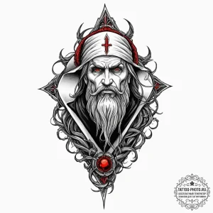 A graphic novel portrait of a terrifying noon... - эскиз тату (№1751859524_0, 07.07.2025 03:38) — tattoo-photo.ru