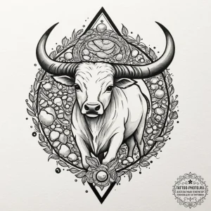 Tattoo design a taurus symbol intertwined wit... - эскиз тату (№1751859611_0, 07.07.2025 03:40) — tattoo-photo.ru