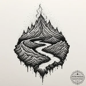 Tattoo sketch molten lava flowing, showing ra... - эскиз тату (№1751859784_0, 07.07.2025 03:43) — tattoo-photo.ru