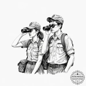 A sketch of the main characters from moonrise... - эскиз тату (№1751861378_0, 07.07.2025 04:09) — tattoo-photo.ru