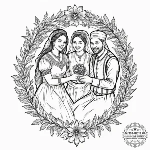 Tattoo sketch: a scene of a joyous slavic wed... - эскиз тату (№1751862145_0, 07.07.2025 04:22) — tattoo-photo.ru