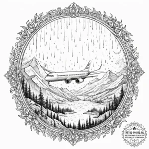 The view through a rain-streaked airplane win... - эскиз тату (№1751862314_0, 07.07.2025 04:25) — tattoo-photo.ru