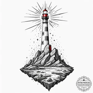 Tattoo design a celestial lighthouse on a roc... - эскиз тату (№1751862483_0, 07.07.2025 04:28) — tattoo-photo.ru