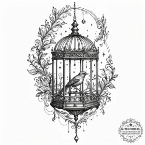 Tattoo design a beautiful, ornate birdcage, i... - эскиз тату (№1751863346_0, 07.07.2025 04:42) — tattoo-photo.ru