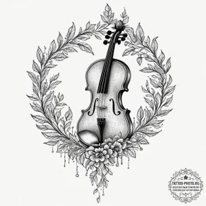 Tattoo sketch a violin whose strings turn int... - эскиз тату (№1751863601_0, 07.07.2025 04:46) — tattoo-photo.ru