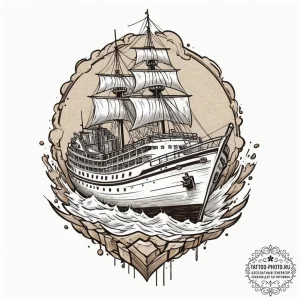Ship, artistic tattoo sketch, on a clean whit... - эскиз тату (№1751864199_0, 07.07.2025 04:56) — tattoo-photo.ru