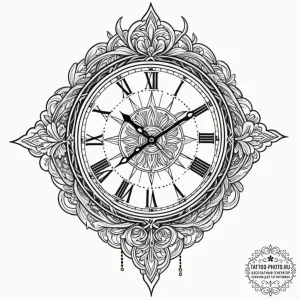 Tattoo design a clock with hands frozen at a... - эскиз тату (№1751867068_0, 07.07.2025 05:44) — tattoo-photo.ru