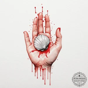 A hand holding a delicate, translucent seashe... - эскиз тату (№1751868246_0, 07.07.2025 06:04) — tattoo-photo.ru