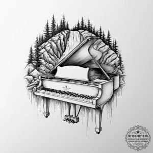 A grand piano with its keys turning into a wa... - эскиз тату (№1751868836_0, 07.07.2025 06:13) — tattoo-photo.ru