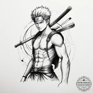 A sketch of roronoa zoro from one piece, with... - эскиз тату (№1751868920_0, 07.07.2025 06:15) — tattoo-photo.ru