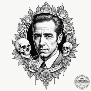 A neo-traditional portrait of humphrey bogart... - эскиз тату (№1751869004_0, 07.07.2025 06:16) — tattoo-photo.ru