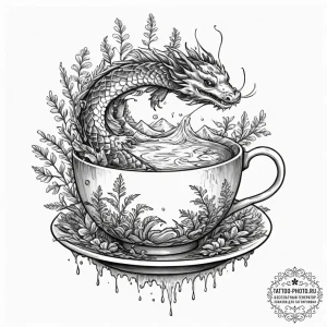 Tattoo design a surreal teacup, overflowing n... - эскиз тату (№1751870023_0, 07.07.2025 06:33) — tattoo-photo.ru