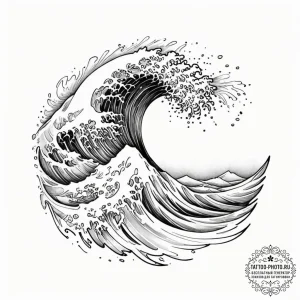 Tattoo sketch a single, powerful wave, frozen... - эскиз тату (№1751870358_0, 07.07.2025 06:39) — tattoo-photo.ru