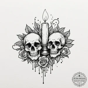 Tattoo sketch a single, flickering candle fla... - эскиз тату (№1751870611_0, 07.07.2025 06:43) — tattoo-photo.ru