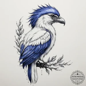 A watercolor and linework tattoo of a sirin,... - эскиз тату (№1751870779_0, 07.07.2025 06:46) — tattoo-photo.ru