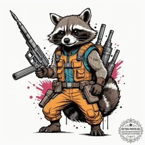 A graphic novel portrait of rocket raccoon, w... - эскиз тату (№1751871534_0, 07.07.2025 06:58) — tattoo-photo.ru