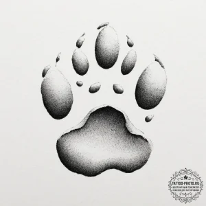 A close-up of a dog's paw print in wet sand.,... - эскиз тату (№1751873188_0, 07.07.2025 07:26) — tattoo-photo.ru