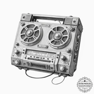 Tape recorder, concept art for tattoo, realis... - эскиз тату (№1751873267_0, 07.07.2025 07:27) — tattoo-photo.ru