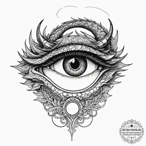 A linework tattoo of a dragon's eye, wise and... - эскиз тату (№1751873424_0, 07.07.2025 07:30) — tattoo-photo.ru