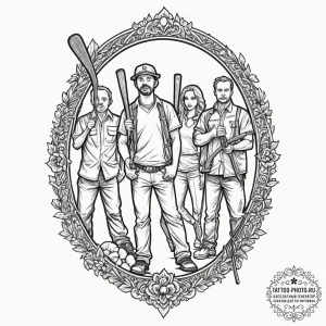 A sketch of the main characters from shaun of... - эскиз тату (№1751874101_0, 07.07.2025 07:41) — tattoo-photo.ru