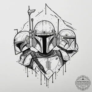 A "flash sheet" of mandalorian helmets: boba... - эскиз тату (№1751877221_0, 07.07.2025 08:33) — tattoo-photo.ru