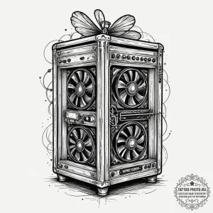 Tattoo sketch a gaming pc tower with glowing... - эскиз тату (№1751879143_0, 07.07.2025 09:05) — tattoo-photo.ru