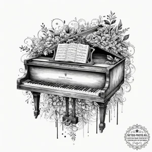 A close-up of the keys of a vintage, well-use... - эскиз тату (№1751879900_0, 07.07.2025 09:18) — tattoo-photo.ru