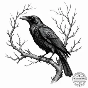 Tattoo sketch a raven or crow perched on a gn... - эскиз тату (№1751880490_0, 07.07.2025 09:28) — tattoo-photo.ru